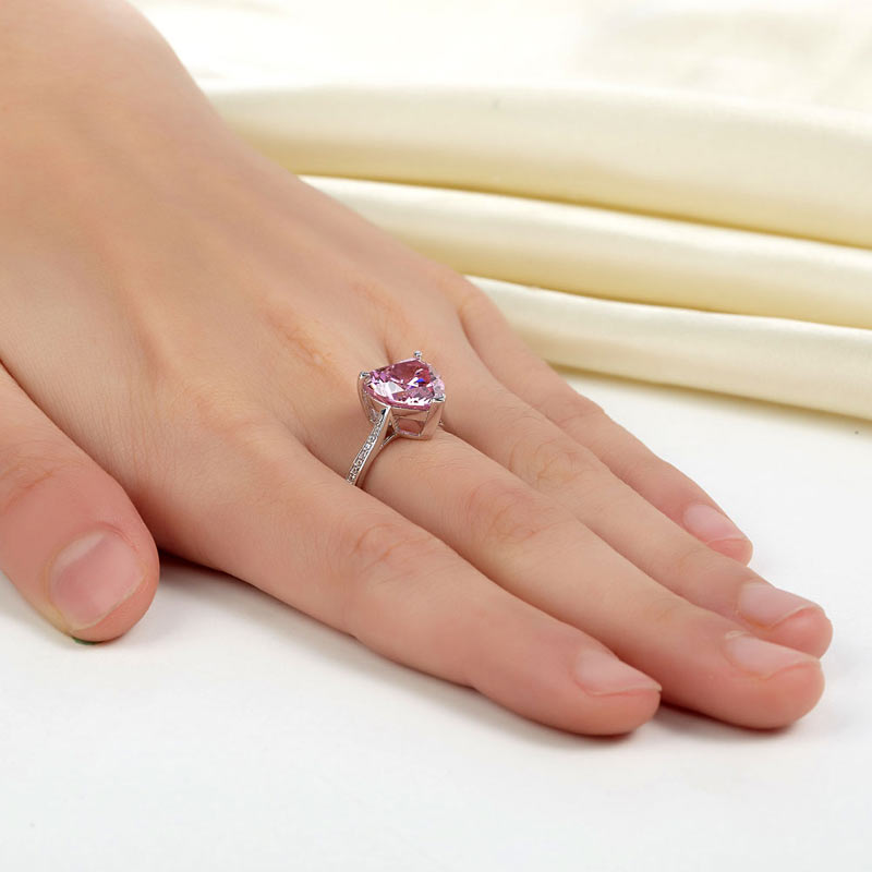 Bague en argent sterling avec diamant synthétique rose taille cœur de 3,5 carats