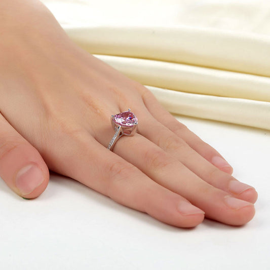 Bague en argent sterling avec diamant synthétique rose taille cœur de 3,5 carats