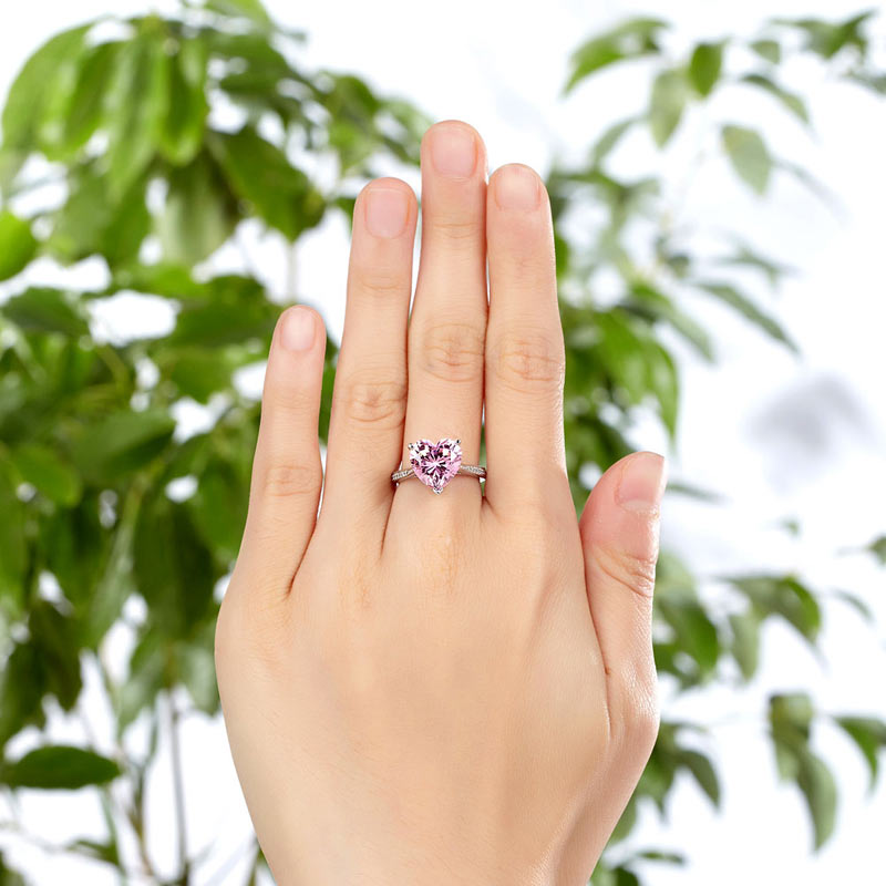 Bague en argent sterling avec diamant synthétique rose taille cœur de 3,5 carats