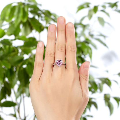Bague en argent sterling avec diamant synthétique rose taille cœur de 3,5 carats