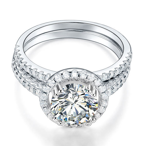 Parure de mariage en argent sterling avec diamants synthétiques ronds de 2 carats