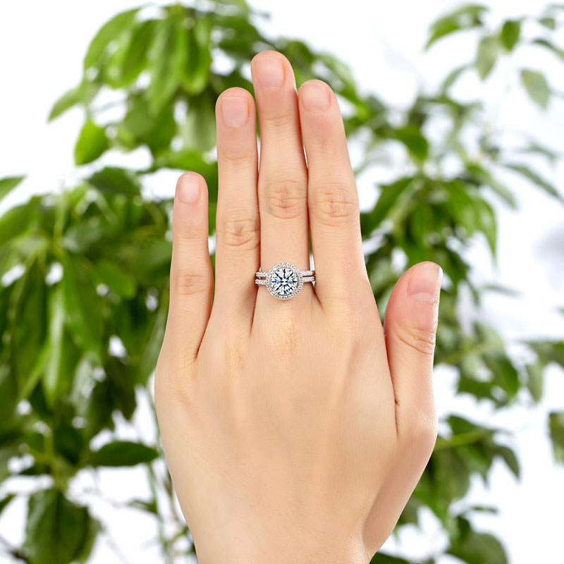 Parure de mariage en argent sterling avec diamants synthétiques ronds de 2 carats