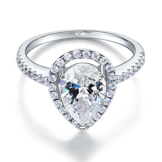 2 CT. Pear Cut Simulated Diamond Halo Ring in Sterling Silver