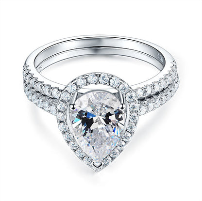2 CT. Pear Cut Simulated Diamond Halo Bridal Set in Sterling Silver