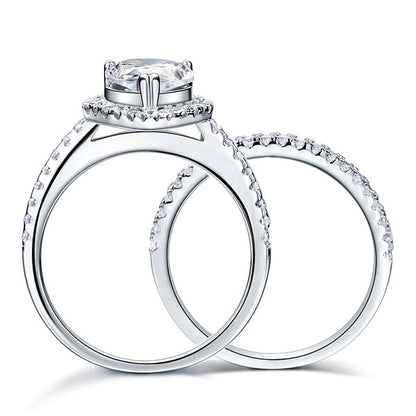 2 CT. Pear Cut Simulated Diamond Halo Bridal Set in Sterling Silver