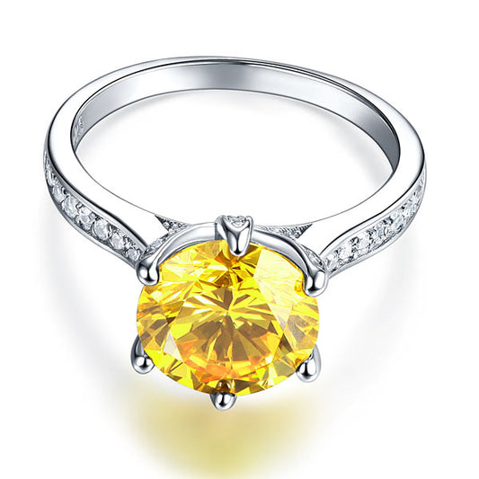 Anillo de plata de ley con diamante simulado amarillo de talla brillante redonda de 3 quilates.
