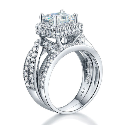 1.5 CT Princess Cut Simulated Diamond Milgrain Split Shank Bridal Set in Sterling Silver