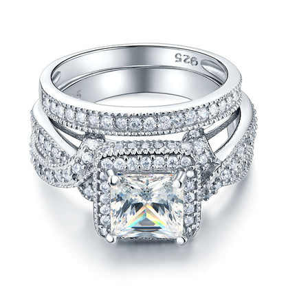1.5 CT Princess Cut Simulated Diamond Milgrain Split Shank Bridal Set in Sterling Silver