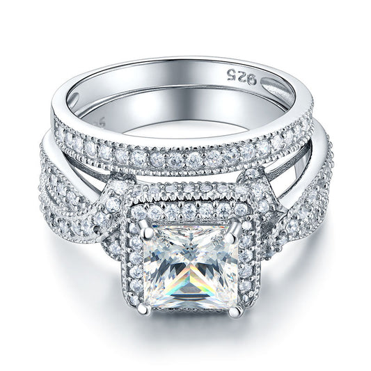 1.5 CT Princess Cut Simulated Diamond Milgrain Split Shank Bridal Set in Sterling Silver