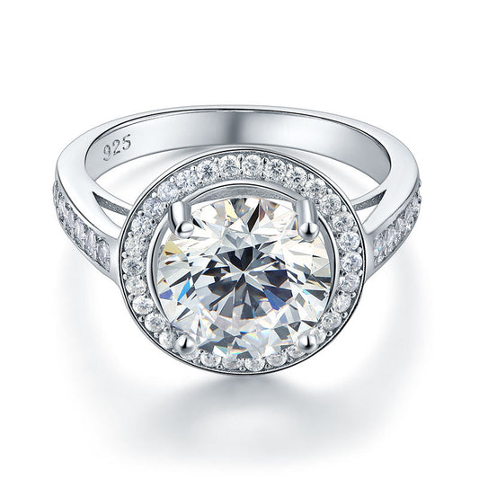 Anillo de halo de diamantes simulados redondos de 3,5 quilates en plata de ley