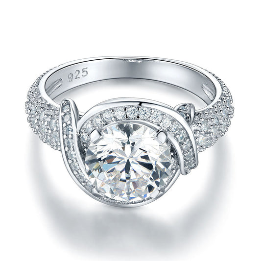 Bague vintage torsadée à halo rond de 2 carats en argent sterling