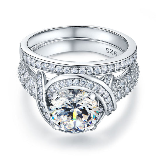 Conjunto nupcial de diamantes simulados con halo de espiral de 2 quilates en plata de ley