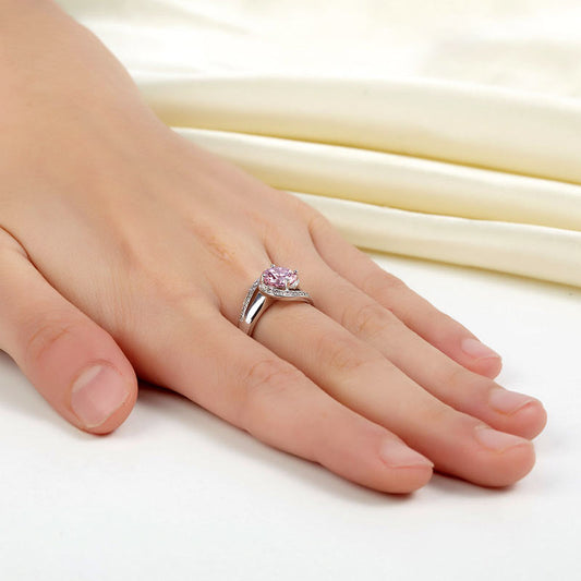 1.25 CT. Round Pink Simulated Diamond Twist Curl Ring in Sterling Silver