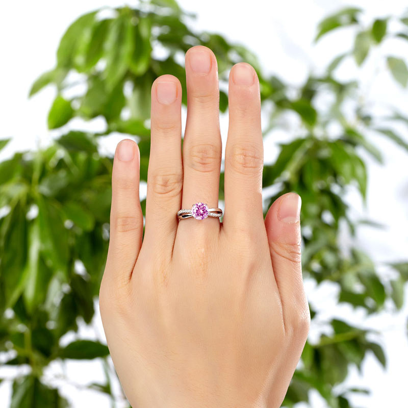 1.25 CT. Round Brilliant Cut Pink Simulated Diamond Entwined Ring in Sterling Silver