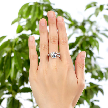 1 CT. Round Brilliant Cut Simulated Diamond Floral Halo Ring in Sterling Silver