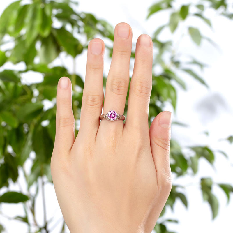 1.25 CT. Round Brilliant Cut Pink Simulated Diamond Flower Ring in Sterling Silver