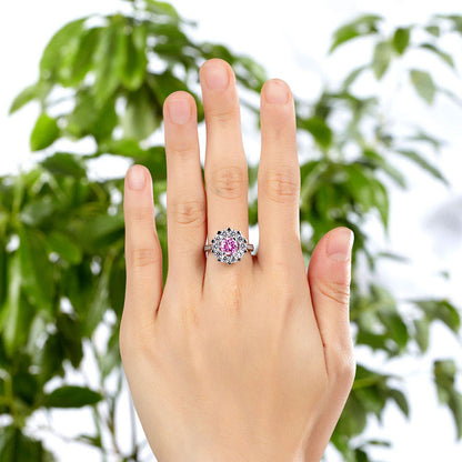 1 CT. Round Brilliant Cut Pink Simulated Diamond Snowflake Halo Ring in Sterling Silver