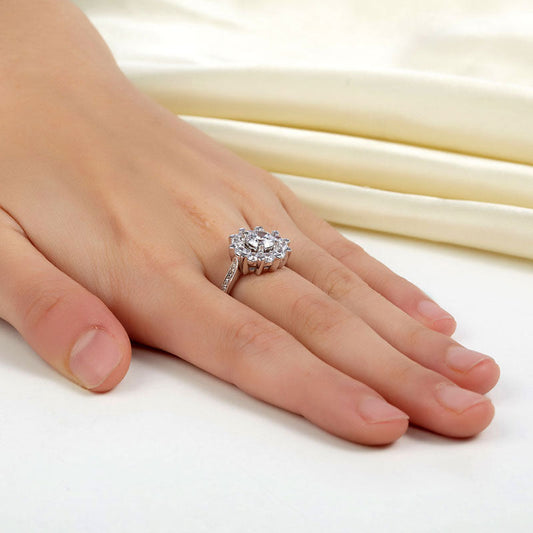 1 CT. Round Brilliant Cut Simulated Diamond Snowflake Halo Ring in Sterling Silver