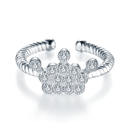 Anillo ajustable con corona de princesa en plata de ley para niñas