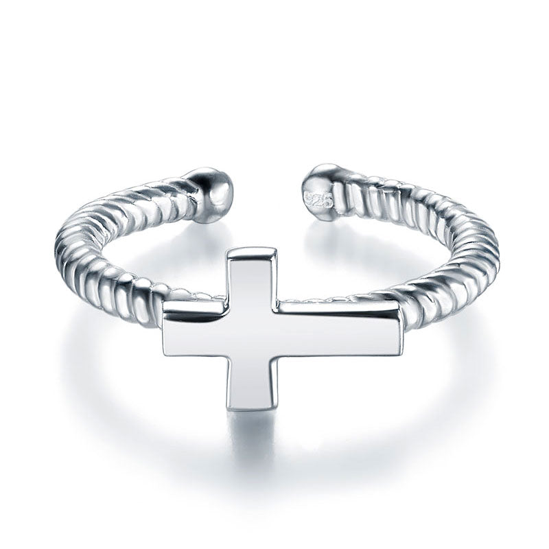Bague ajustable en argent sterling avec croix pour fille