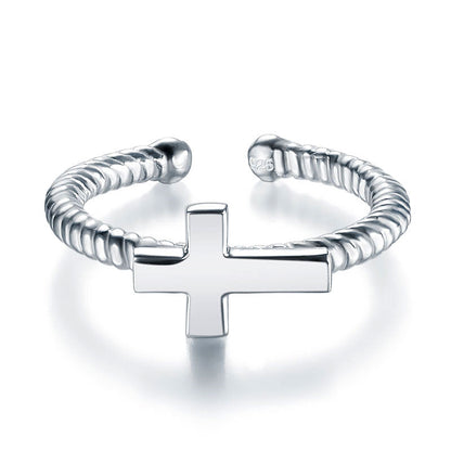 Bague ajustable en argent sterling avec croix pour fille