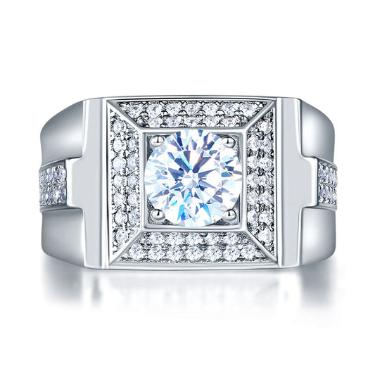 1 CT. Round Simulated Diamond Square Halo Ring in Sterling Silver For Men