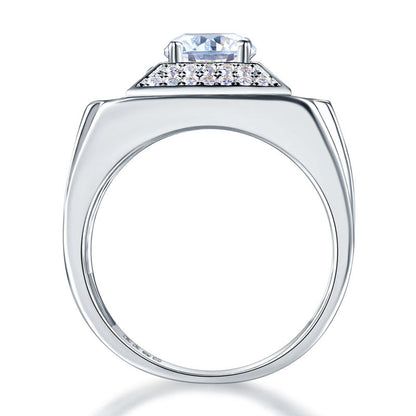 1 CT. Round Simulated Diamond Square Halo Ring in Sterling Silver For Men