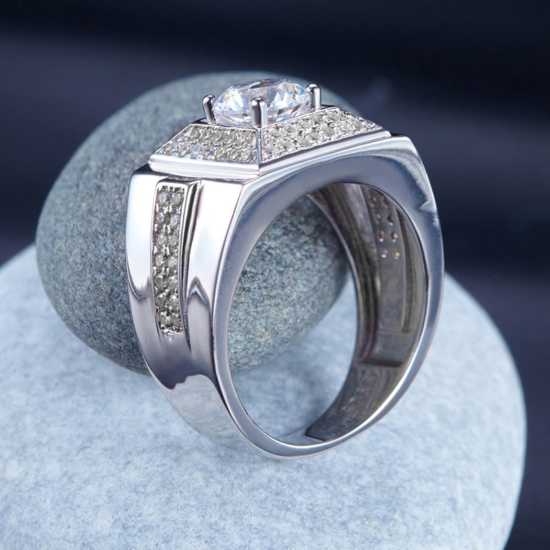 1 CT. Round Simulated Diamond Square Halo Ring in Sterling Silver For Men