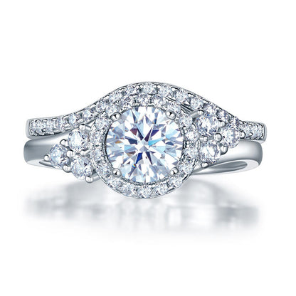 1 CT. Round Halo Simulated Diamond Bridal Set in Sterling Silver