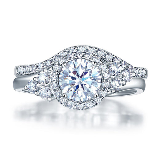 1 CT. Round Halo Simulated Diamond Bridal Set in Sterling Silver