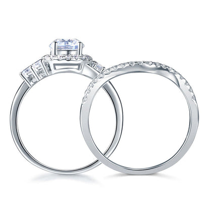 1 CT. Round Halo Simulated Diamond Bridal Set in Sterling Silver