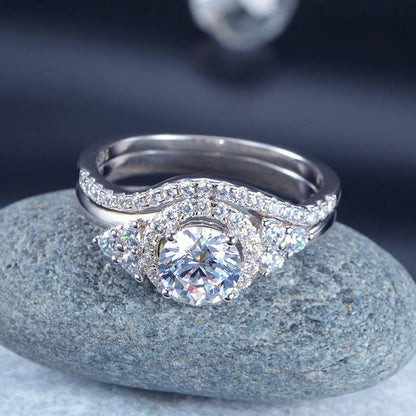 1 CT. Round Halo Simulated Diamond Bridal Set in Sterling Silver