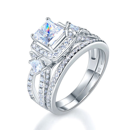 1 CT. Princess Cut Halo Simulated Diamond Bridal Set in Sterling Silver