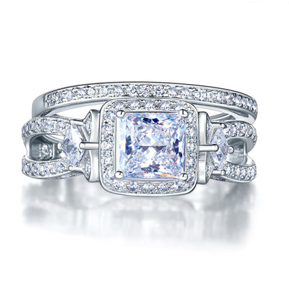 1 CT. Princess Cut Halo Simulated Diamond Bridal Set in Sterling Silver