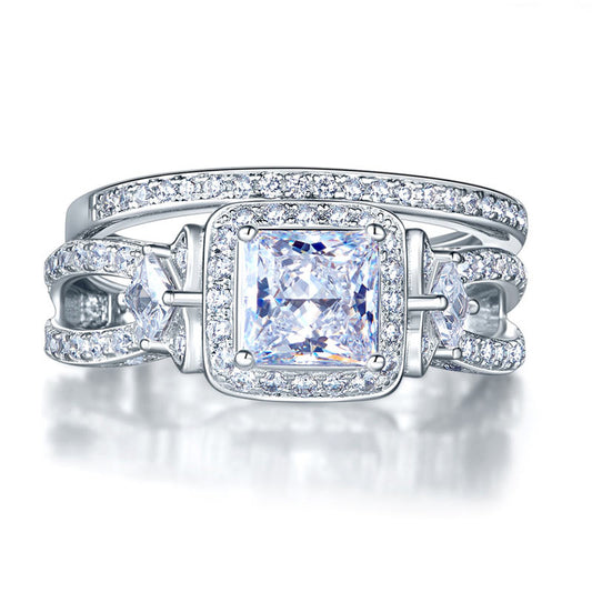 1 CT. Princess Cut Halo Simulated Diamond Bridal Set in Sterling Silver