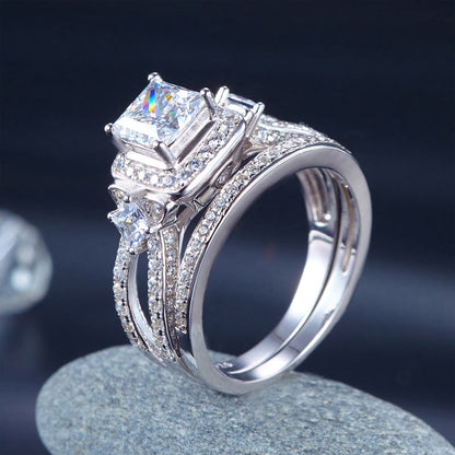 1 CT. Princess Cut Halo Simulated Diamond Bridal Set in Sterling Silver