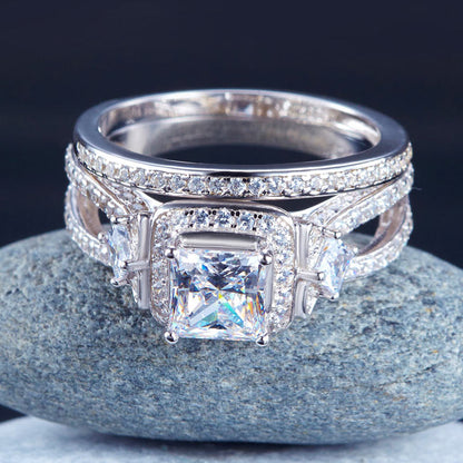 1 CT. Princess Cut Halo Simulated Diamond Bridal Set in Sterling Silver