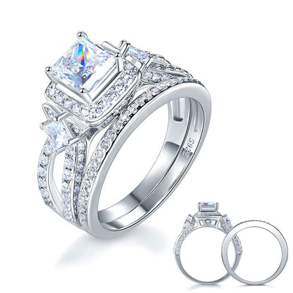 1 CT. Princess Cut Halo Simulated Diamond Bridal Set in Sterling Silver