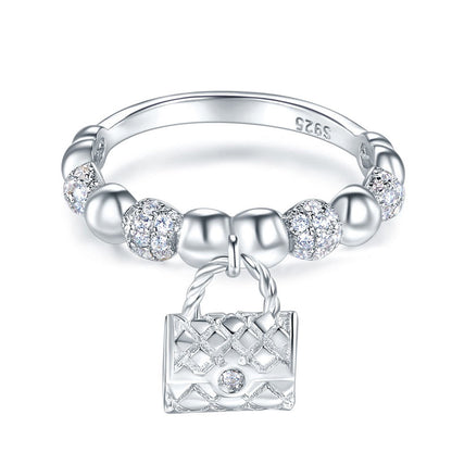 Anillo colgante de plata de ley con cuentas de diamantes simulados