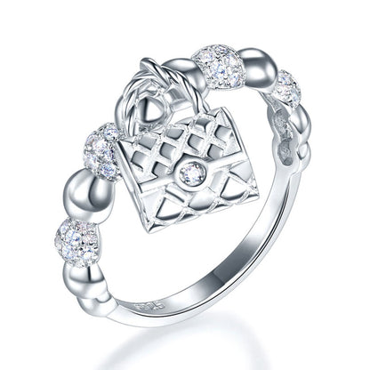 Anillo colgante de plata de ley con cuentas de diamantes simulados