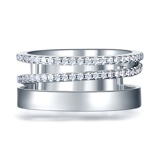 Anillo triple de diamantes simulados Semi Eternity en plata de ley