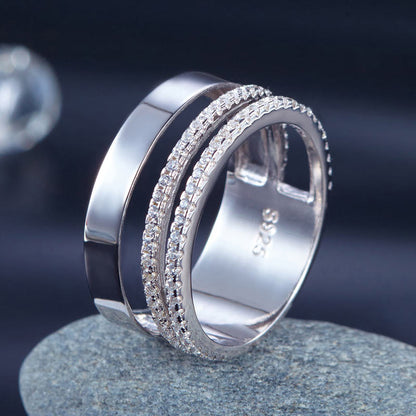 Semi Eternity Simulated Diamond Triple Band in Sterling Silver