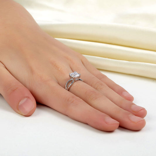 1 CT. Princess Cut Simulated Diamond Double Shank Ring in Sterling Silver