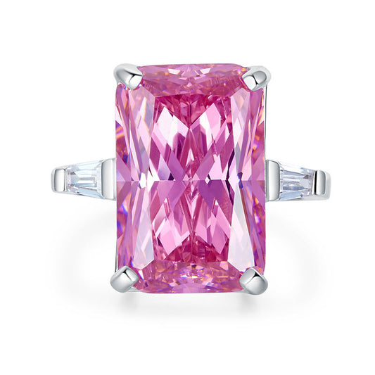 Bague en argent sterling avec diamant synthétique rose taille princesse rectangulaire de 8,5 carats