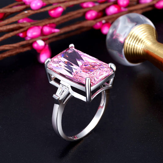 Bague en argent sterling avec diamant synthétique rose taille princesse rectangulaire de 8,5 carats