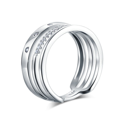 Anillo de triple aniversario con diamantes simulados de semi eternidad en plata de ley
