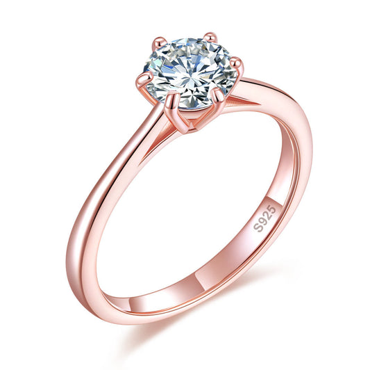 1 CT. Round Simulated Diamond Solitaire Engagement Ring in Rose Gold Sterling Silver