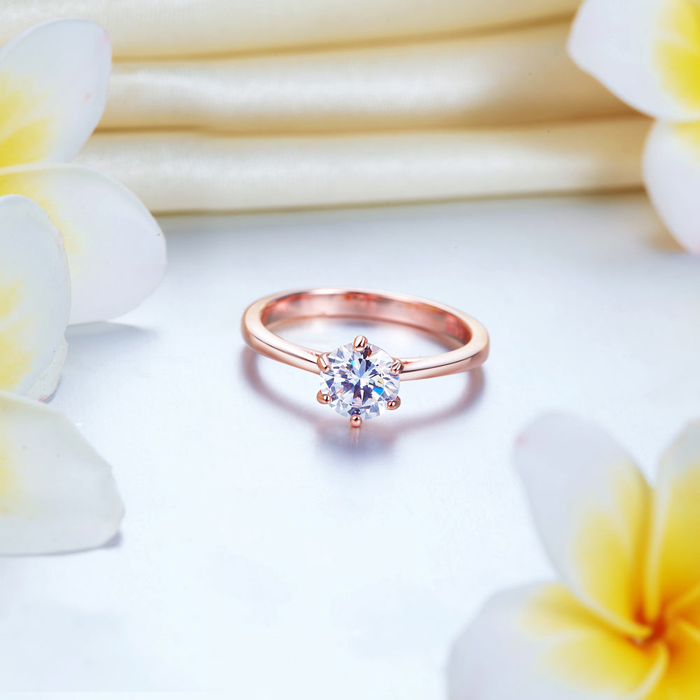1 CT. Round Simulated Diamond Solitaire Engagement Ring in Rose Gold Sterling Silver