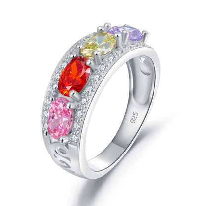 Anillo de aniversario multicolor de corte ovalado en plata de ley