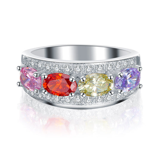 Anillo de aniversario multicolor de corte ovalado en plata de ley